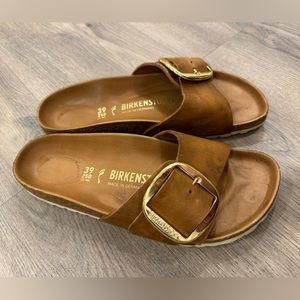 Birkenstock Madrid big buckle golden hardware cognac brown size EU39